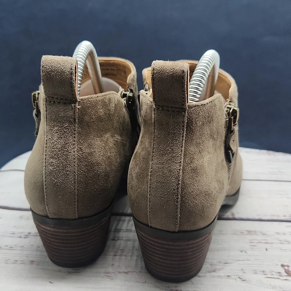 Vionic Cecily‎ Suede Nubuck Leather Side Zip Ankle Booties Stone Tan Size 8